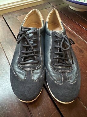Geox Respira Navy Blue Leather Suede Sneaker | Gold Trim | Perforated Sole | Siz